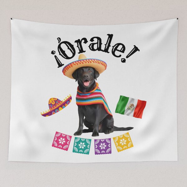 Item preview, ¡Órale Black Labrador Retriever! Fiesta Dog in Sombrero, Poncho, and Mexican Flag designed and sold by Fredster1966.