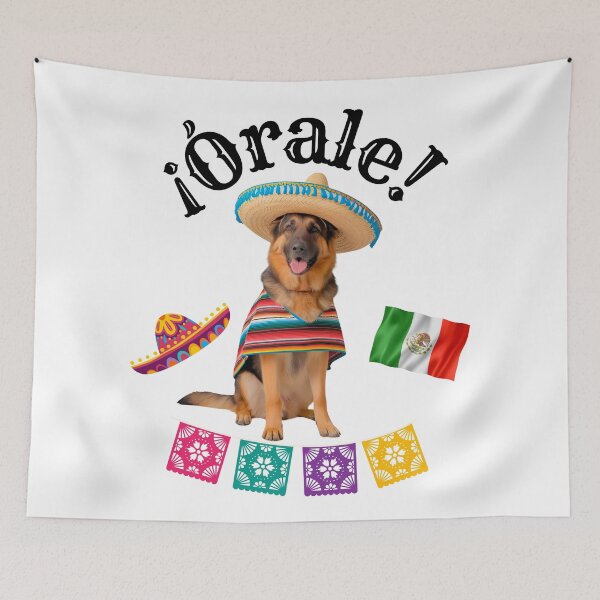 Item preview, ¡Órale German Shepherd! Fiesta Dog in Sombrero, Poncho & Mexican Party Style designed and sold by Fredster1966.