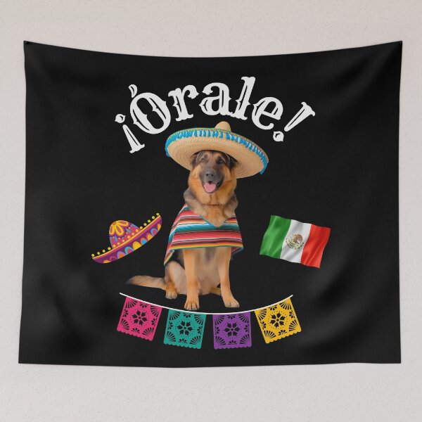 Item preview, ¡Órale German Shepherd! Fiesta Dog in Sombrero, Poncho & Mexican Party Style designed and sold by Fredster1966.