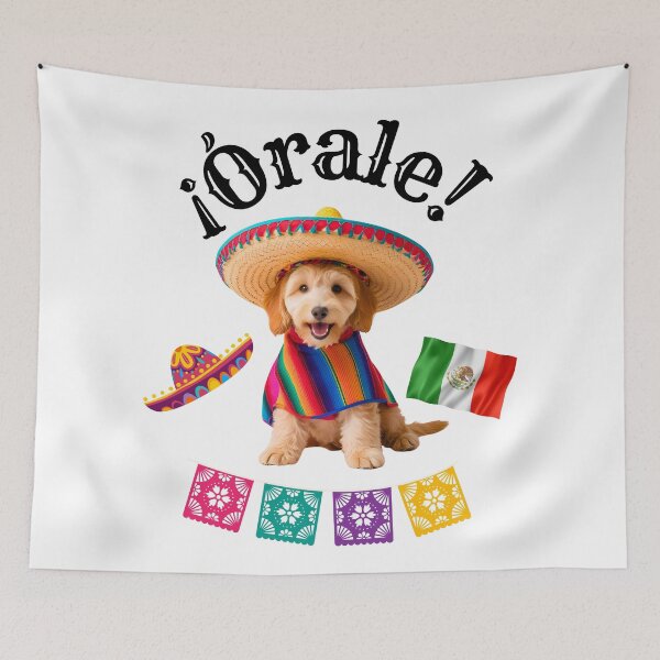 Item preview, ¡Órale Miniature Goldendoodle! Fiesta Dog in Sombrero, Poncho & Mexican Party Style designed and sold by Fredster1966.