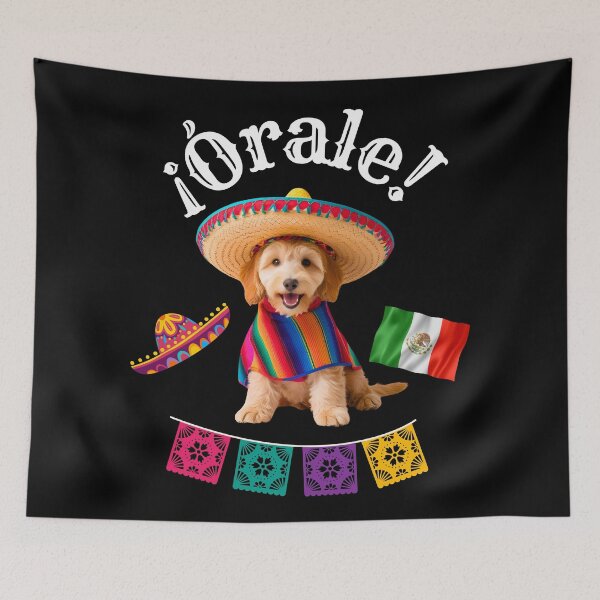 Item preview, ¡Órale Miniature Goldendoodle! Fiesta Dog in Sombrero, Poncho & Mexican Party Style designed and sold by Fredster1966.