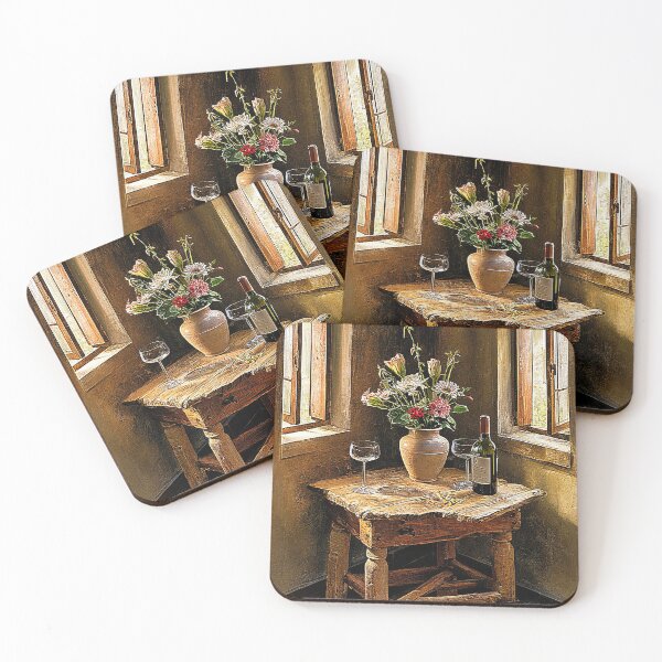 Item preview,   Rustic Table with Wine, Flowers, and Sleeping Cat designed and sold by AnimalAirtistry.