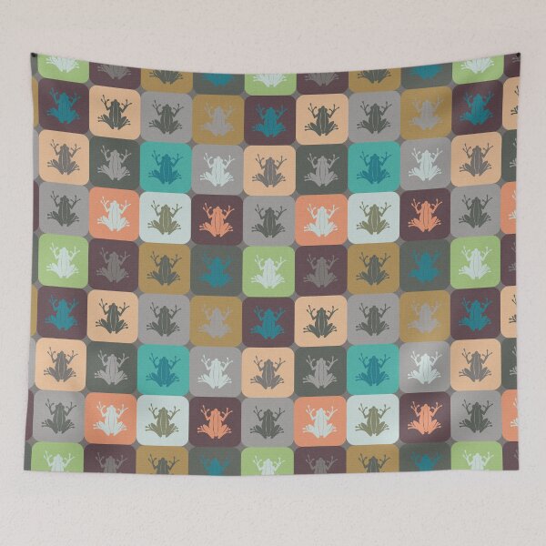 Aperçu de l'œuvre Motif à carreaux grenouille – Tons rétro / prune, émeraude, rose, pêche, vert forêt créée et vendue par wild.geranium.design.
