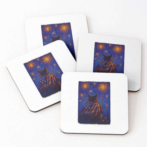 Item preview, 4th Of July Patriotic Cat Starry Night Van Gogh USA Flag designed and sold by facegm.