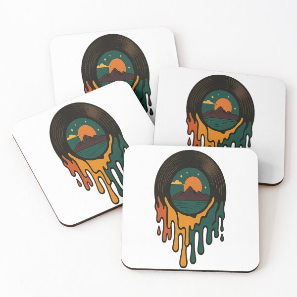 Item preview, Melting Vinyl Record Retro Sunset Mountain Landscape designed and sold by omerckaca.