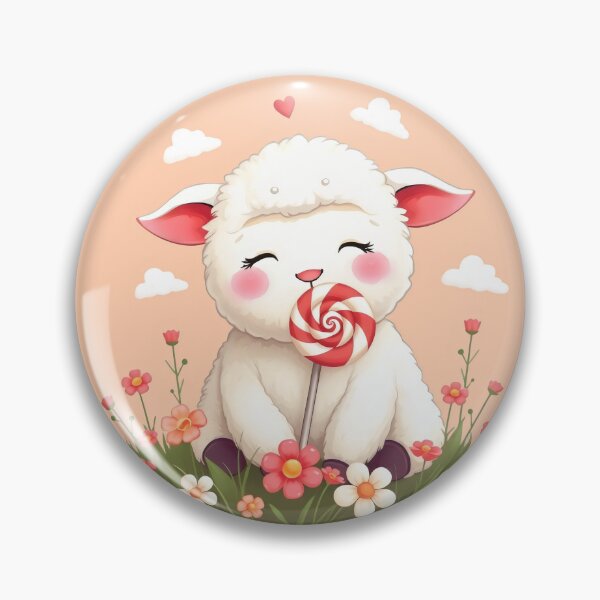 Item preview, Happy sheep with lollipop in flower meadow designed and sold by NaughtyMeow.