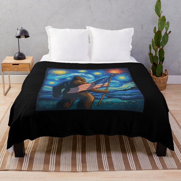 Item preview, Bigfoot 4th Of July Starry Night Van Gogh USA Flag Men Women designed and sold by diyoor.