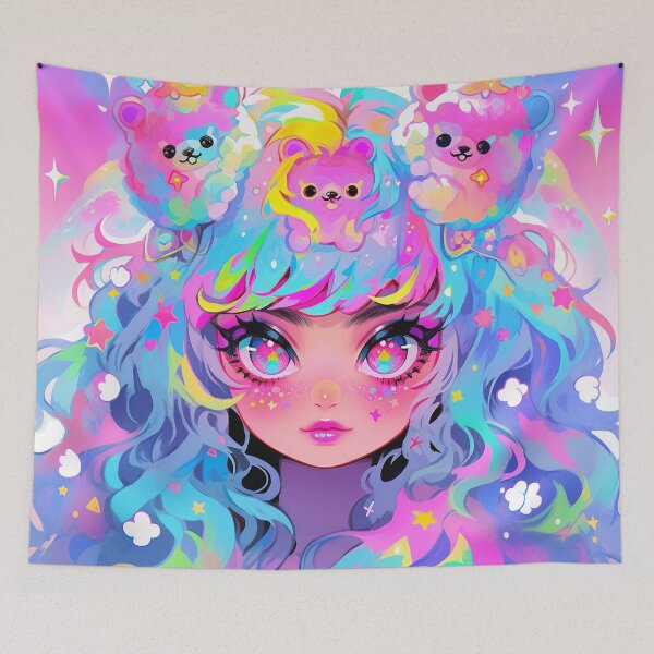 Item preview, Kawaii Anime Girl with Rainbow Bears designed and sold by bubblegoth.