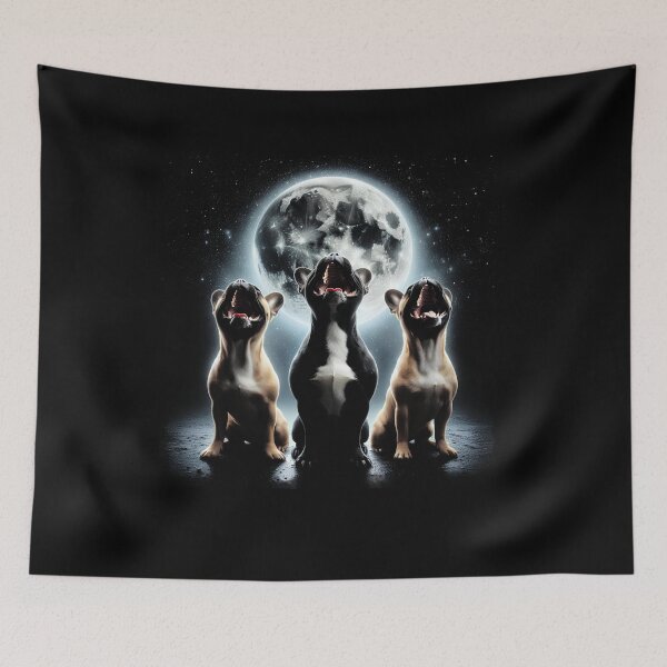 Item preview, Three French Bulldogs Howling at Moon Like Three Wolves Funny designed and sold by Kimberley King Art  King Art.