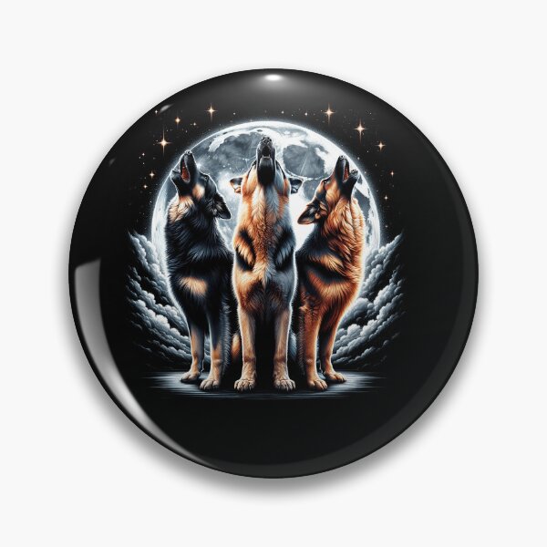 Item preview, Three German Shepherds Howling at Moon Like Three Wolves Funny designed and sold by Kimberley King Art  King Art.