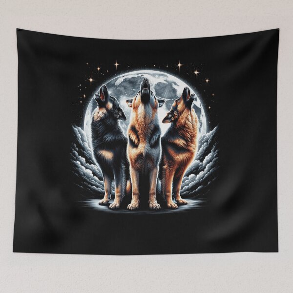 Item preview, Three German Shepherds Howling at Moon Like Three Wolves Funny designed and sold by Kimberley King Art  King Art.