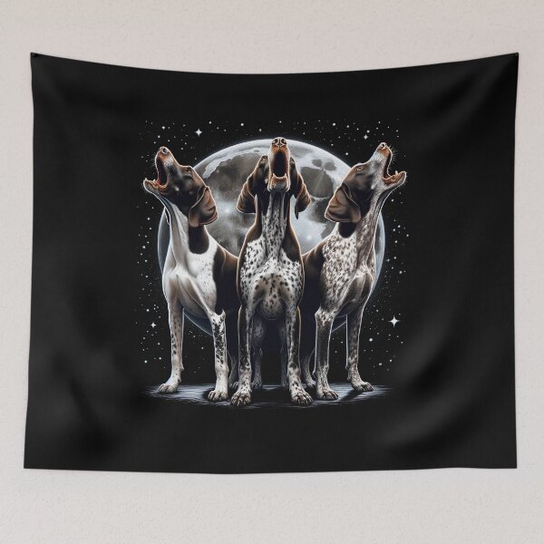 Item preview, Three German Shorthaired Pointers Howling at Moon Like Three Wolves Funny designed and sold by Kimberley King Art  King Art.