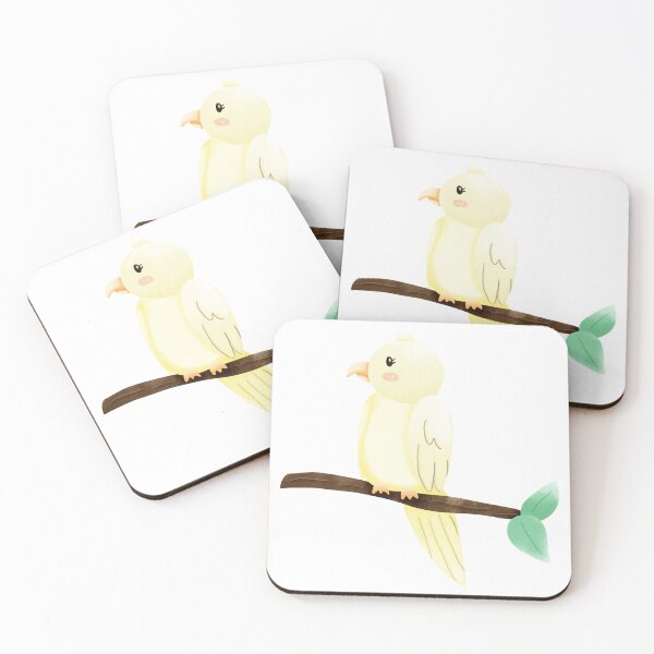 Item preview, Cute Yellow Bird on Branch | Kawaii Pastel Parrot Illustration designed and sold by inelistudio.