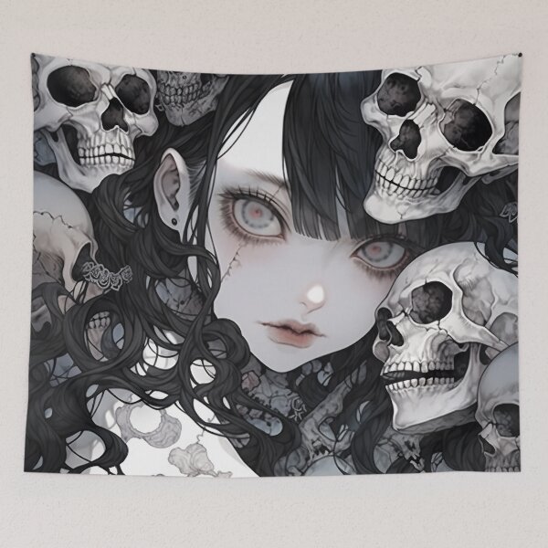 Item preview, Macabre Anime Girl with Skulls designed and sold by bubblegoth.