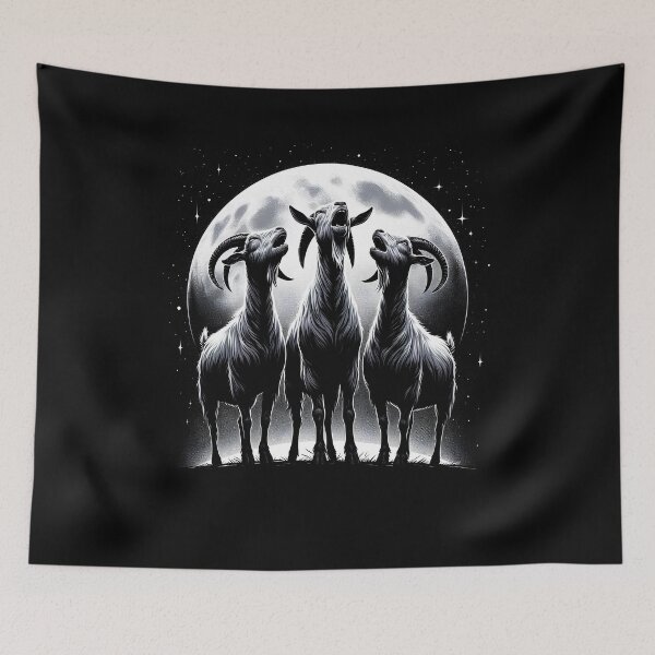 Item preview, Three Goats Howling at Moon Like Three Wolves Funny designed and sold by Kimberley King Art  King Art.