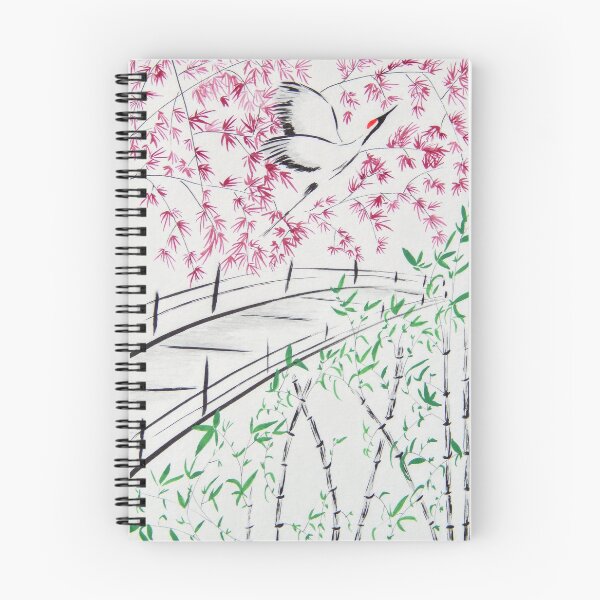 Item preview, Japanese Garden with Bridge and Crane | Zen Watercolor  designed and sold by AngelaMarieArt.