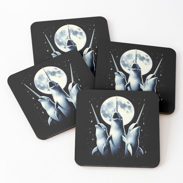 Item preview, Three Narwhals Howling at Moon Like Three Wolves Funny designed and sold by Kimberley King Art  King Art.
