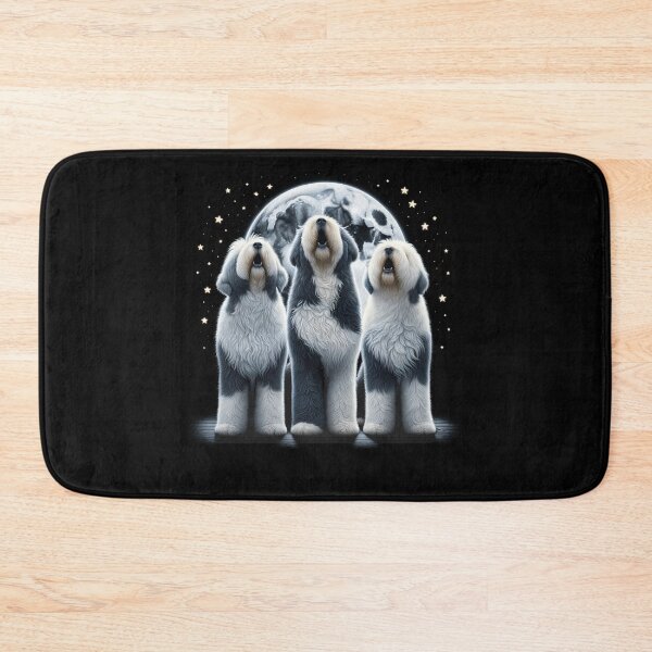 Item preview, Three Old English Sheepdogs Howling at Moon Like Three Wolves Funny Lover designed and sold by Kimberley King Art  King Art.