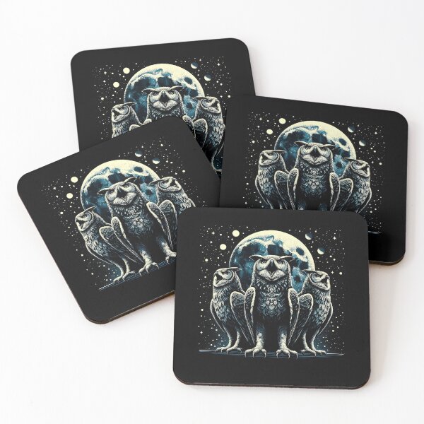 Item preview, Three Owls Howling at Moon Like Three Wolves Funny designed and sold by Kimberley King Art  King Art.