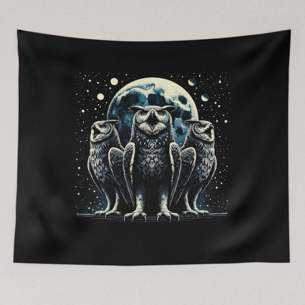 Item preview, Three Owls Howling at Moon Like Three Wolves Funny designed and sold by Kimberley King Art  King Art.