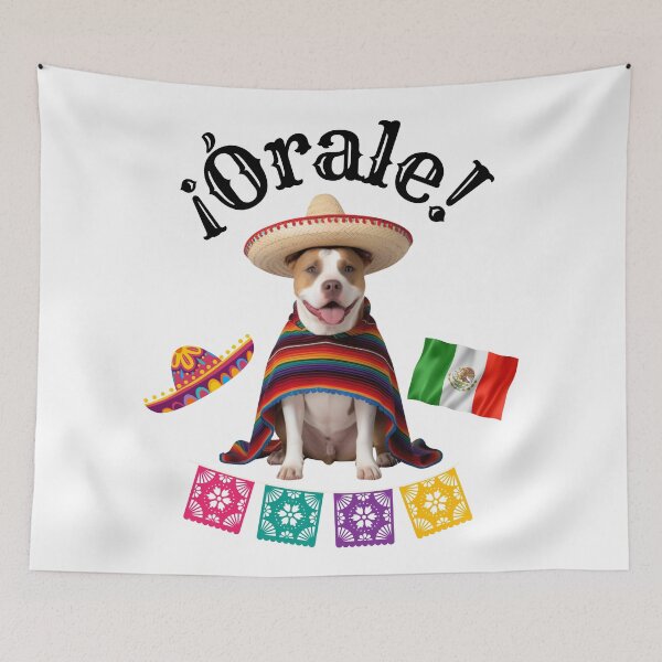 Item preview, ¡Órale Pitbull! Cute Fiesta Dog in Sombrero & Poncho with Mexican Party Flair designed and sold by Fredster1966.