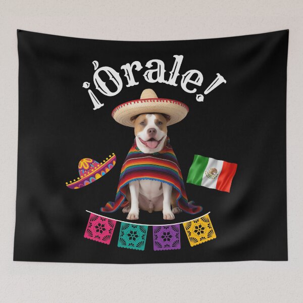 Item preview, ¡Órale Pitbull! Cute Fiesta Dog in Sombrero & Poncho with Mexican Party Flair designed and sold by Fredster1966.