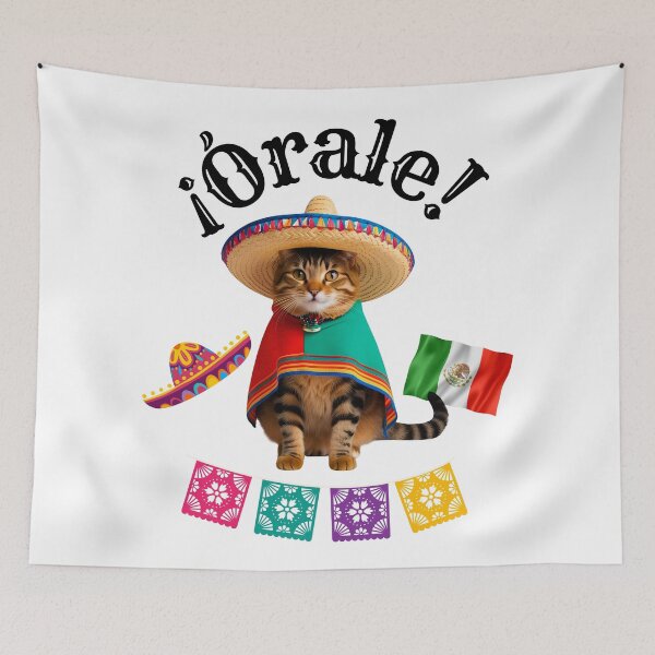 Item preview, ¡Órale Silver Tabby Cat! Cute Fiesta Cat in Sombrero & Poncho with Mexican Party Flair designed and sold by Fredster1966.