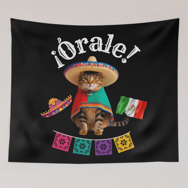 Item preview, ¡Órale Silver Tabby Cat! Cute Fiesta Cat in Sombrero & Poncho with Mexican Party Flair designed and sold by Fredster1966.