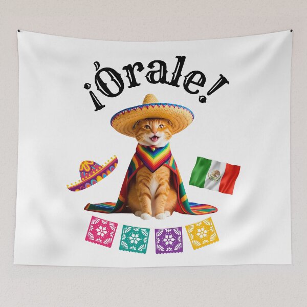 Item preview, ¡Órale Orange Tabby Cat! Cute Fiesta Cat in Sombrero & Poncho with Mexican Party Flair designed and sold by Fredster1966.
