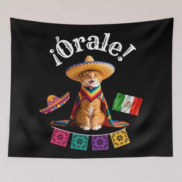 Item preview, ¡Órale Orange Tabby Cat! Cute Fiesta Cat in Sombrero & Poncho with Mexican Party Flair designed and sold by Fredster1966.