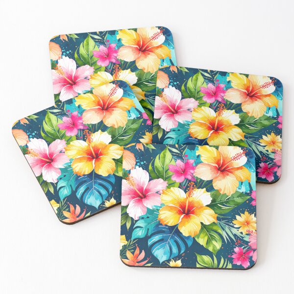 Item preview, Vibrant Watercolor Tropical Hibiscus and Leaves Pattern designed and sold by Analog-attire.