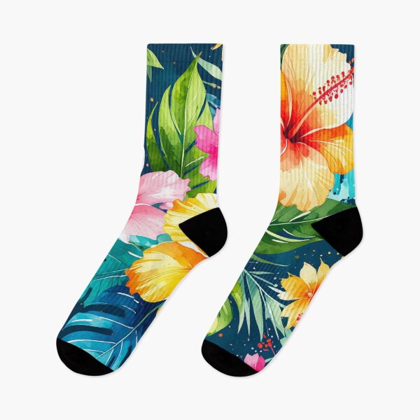 Item preview, Vibrant Watercolor Tropical Hibiscus and Leaves Pattern designed and sold by Analog-attire.