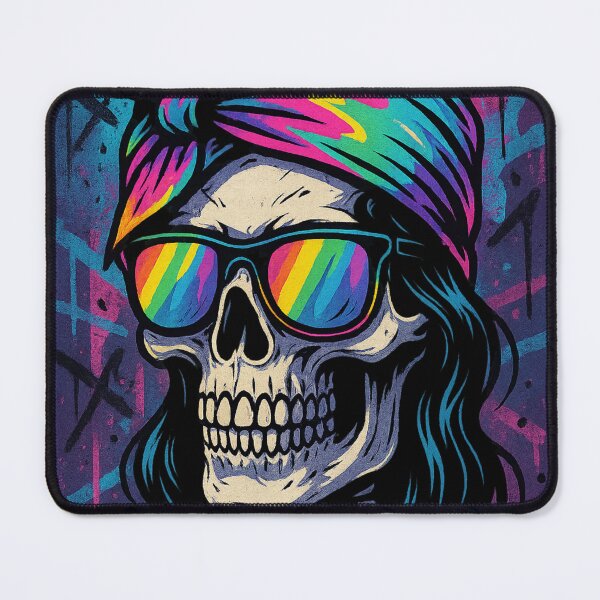 Item preview, Rainbow Skull Girl – Punk Skeleton with Bandana & Sunglasses – Bold Streetwear Art designed and sold by VIBE CRAFT STUDIO.