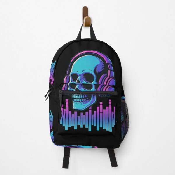 Item preview, DJ Skull with Headphones – Neon Synthwave Music Art – Skull Beats Vibes designed and sold by VIBE CRAFT STUDIO.