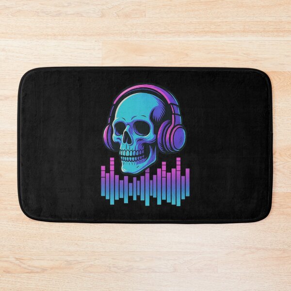 Item preview, DJ Skull with Headphones – Neon Synthwave Music Art – Skull Beats Vibes designed and sold by VIBE CRAFT STUDIO.