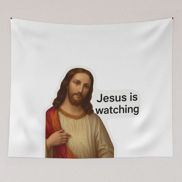 Item preview, Classic Jesus Portrait with “Jesus is Watching” Text designed and sold by Aryabek.