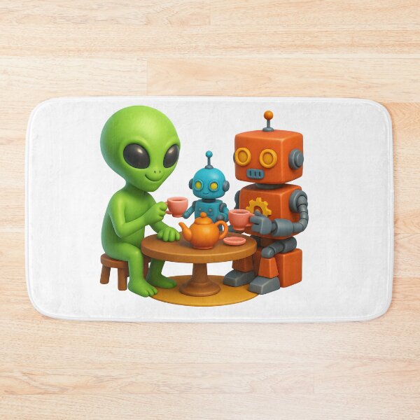 Item preview, Alien Tea Party with Robots – Funny Retro 3D Sci-Fi Design designed and sold by WolfPixelRo.