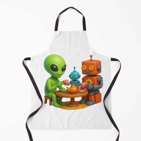 Item preview, Alien Tea Party with Robots – Funny Retro 3D Sci-Fi Design designed and sold by WolfPixelRo.