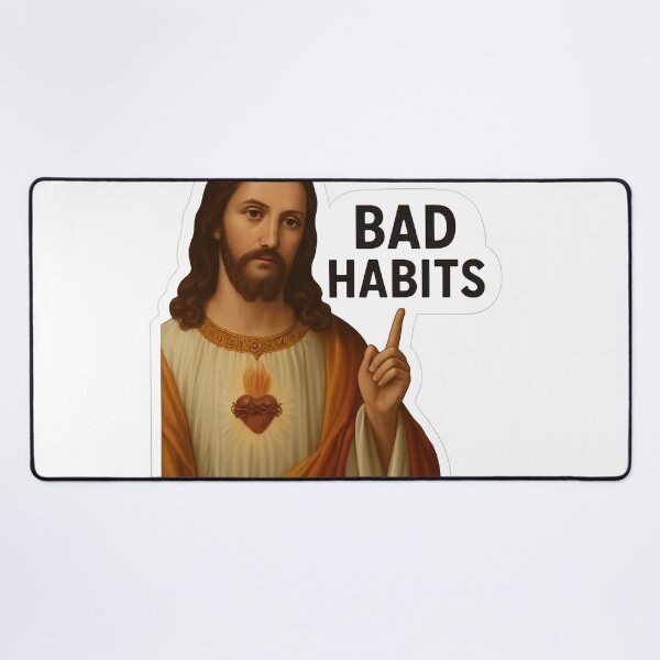Item preview, Sacred Heart Jesus Pointing with “Bad Habits” Text designed and sold by Aryabek.