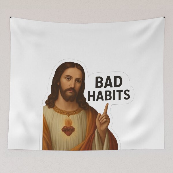 Item preview, Sacred Heart Jesus Pointing with “Bad Habits” Text designed and sold by Aryabek.
