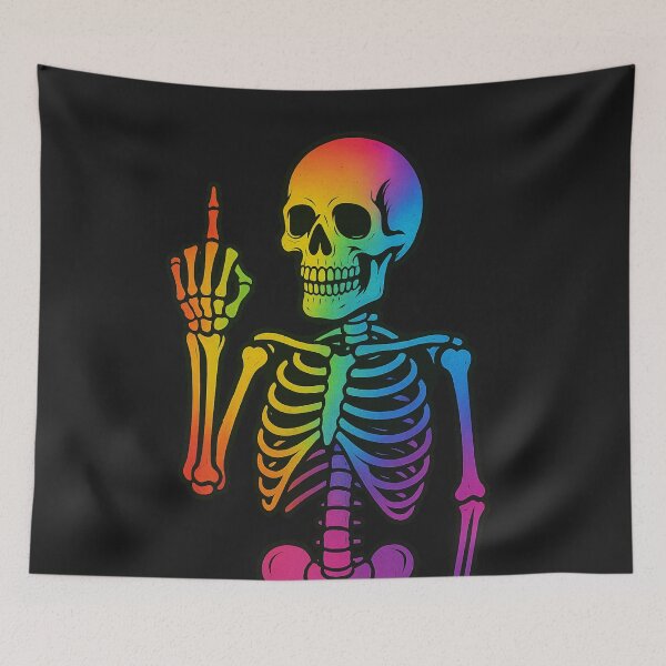 Item preview, Rainbow Skeleton Middle Finger – Bold Skull Art with Attitude – Sarcastic Statement Design designed and sold by VIBE CRAFT STUDIO.