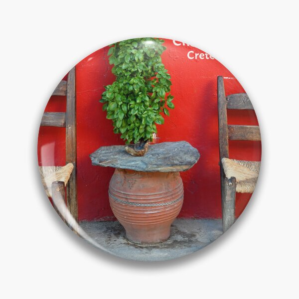Item preview, Chania, Crete, two traditional greek chairs and a red wall designed and sold by studio838.