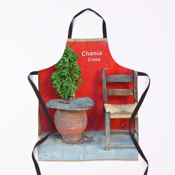 Item preview, Chania, Crete, two traditional greek chairs and a red wall designed and sold by studio838.