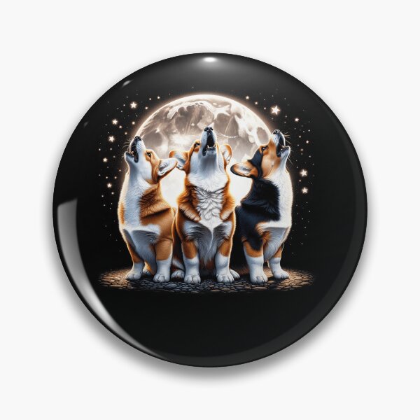 Item preview, Three Pembroke Welsh Corgis Howling at Moon Like Three Wolves Funny designed and sold by Kimberley King Art  King Art.