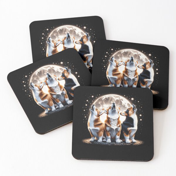 Item preview, Three Pembroke Welsh Corgis Howling at Moon Like Three Wolves Funny designed and sold by Kimberley King Art  King Art.
