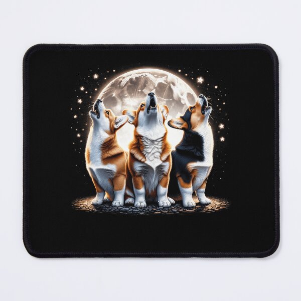 Item preview, Three Pembroke Welsh Corgis Howling at Moon Like Three Wolves Funny designed and sold by Kimberley King Art  King Art.