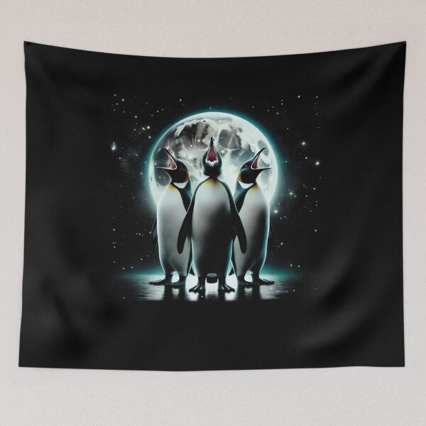 Item preview, Three Penguins Howling at Moon Like Three Wolves Funny designed and sold by Kimberley King Art  King Art.