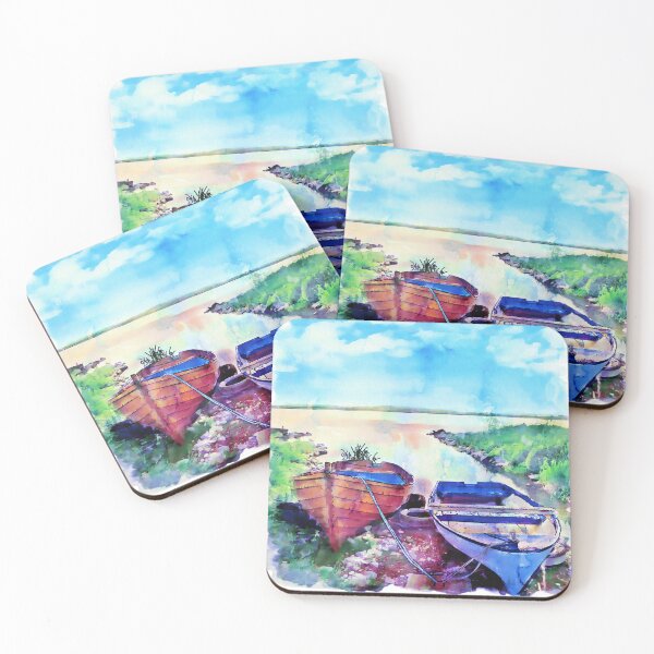 Item preview, Two Boats on a Lake – Serene Watercolor Scene designed and sold by caracatita75.