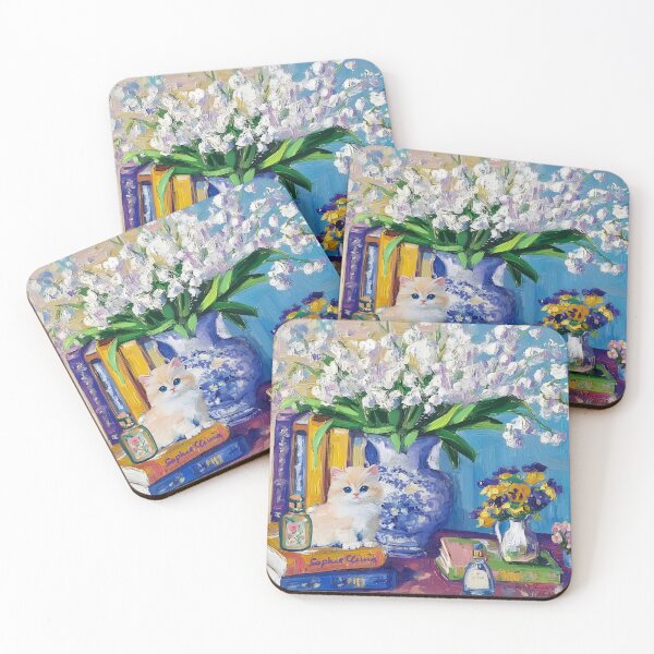 Item preview, Grandmillennial art, Ginger kitten and Lillies of the valley designed and sold by SophieClimaArt.