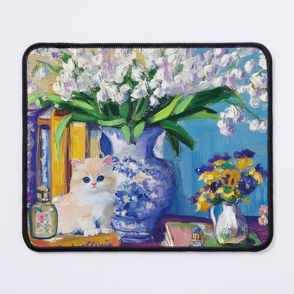 Item preview, Grandmillennial art, Ginger kitten and Lillies of the valley designed and sold by SophieClimaArt.